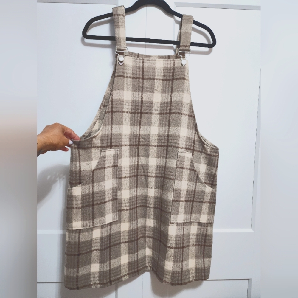 Pink Lily Plaid Overall Dress with Pockets
